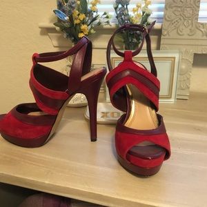 Red leather and suede Jessica Simpson heels
